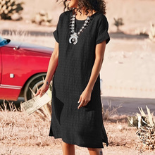 欧美女式连衣裙亚马逊外贸新款夏季度假宽松裙子薄款棉麻中长裙子