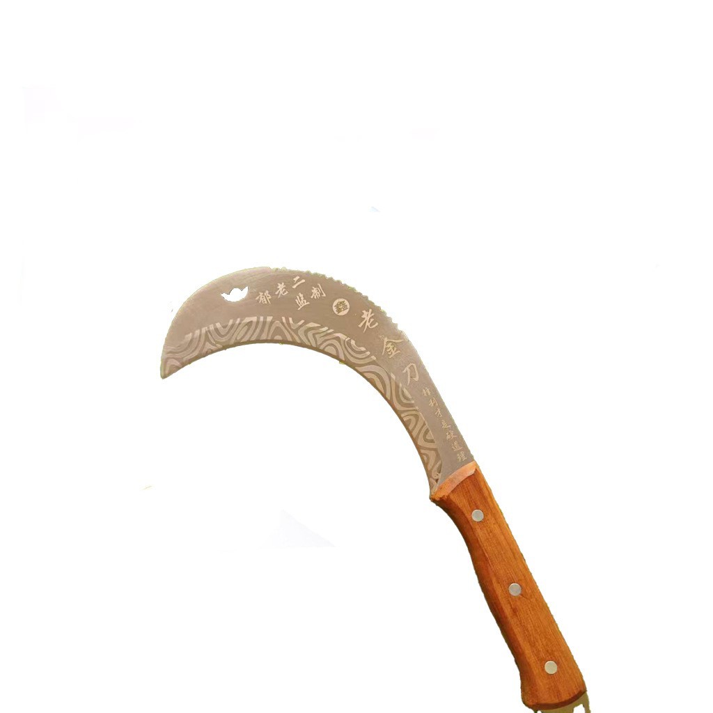 跨境爆品厂家直销特钢锋利葵花刀弯刀砍树割草农用锰钢长木柄镰刀