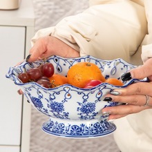 方便枝高温零食中式水果盘陶瓷盘果盘莲水果青花缠清洗新果盘陶瓷