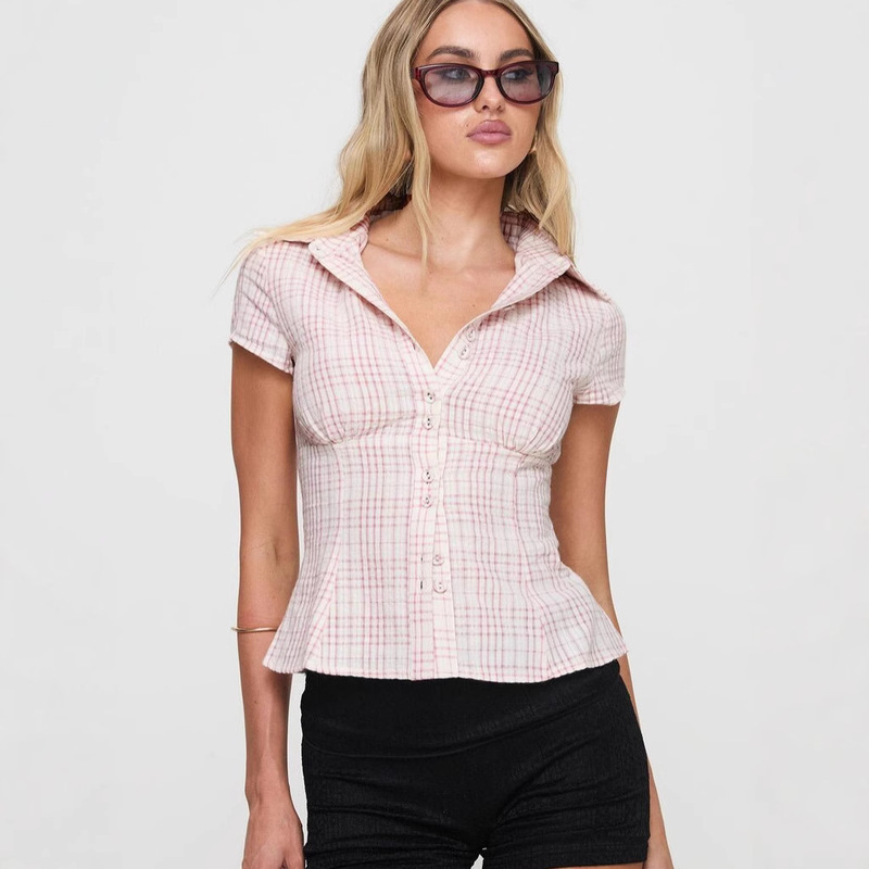 2024 cross-border Europe and the United States new Amazon casual top double button women's sexy shirt 2024 cross-border Europe and the United States new Amazon casual top double button women's sexy shirt