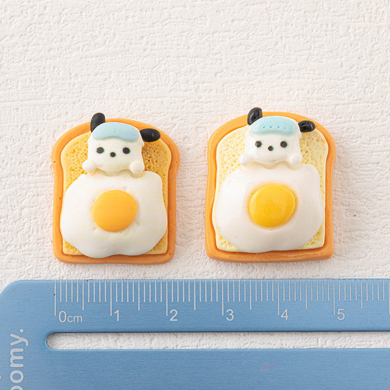 Nueva historieta Linda tostada de huevo frito animal DIY accesorios crema pegamento resina accesorios para el cabello horquilla Copa pegatinas al por mayor