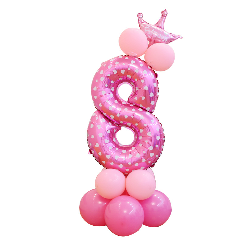 0-9 cumpleaños digital globo columna bebé un mes de edad diseño carretera globo fiesta decoración corona película de aluminio