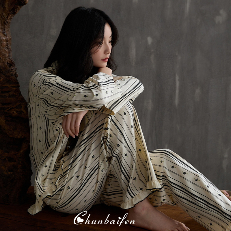 纯棉睡衣女春秋冬款长袖大码高级感可外格子穿家居服套装2025新款|undefined