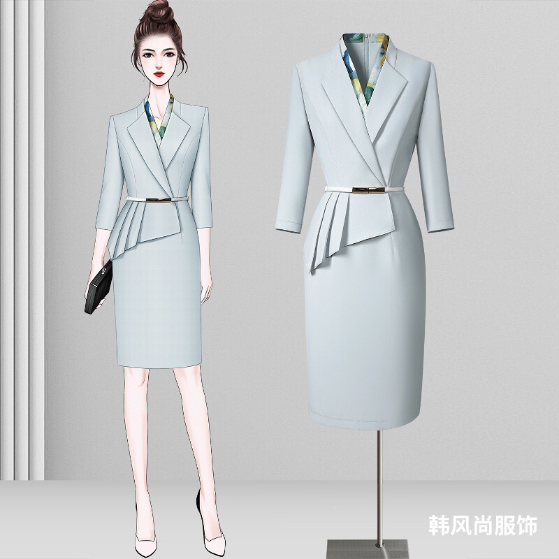 Professional Dress for Customer Service Staff, Women's Autumn Season Elegant Waist-Cinching Workwear for Reception, Beauty Salon, and Front Desk