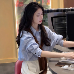 韩系轻熟通勤风时尚套装女装2025早秋新款高级感条纹衬衣百搭上衣