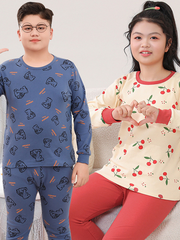 太った男の子の秋の服の秋のズボンのスーツの純綿の大きい子供のパジャマの女の子は太って大きいサイズの綿のセーターの子供の下着をプラスします。|undefined