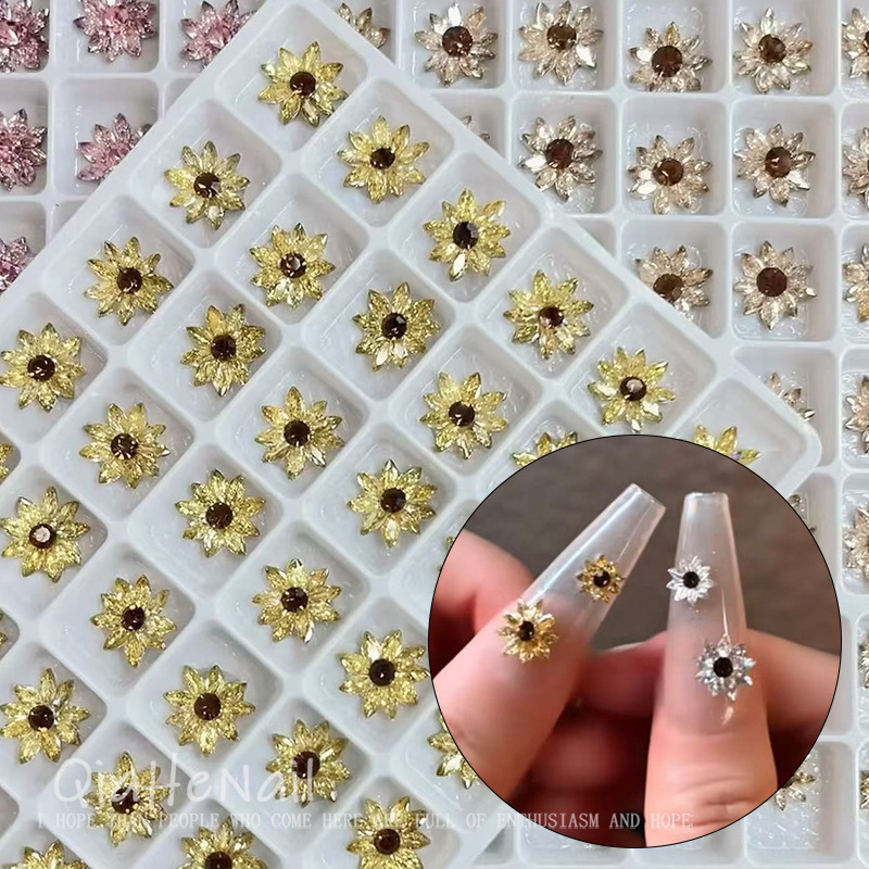 Summer Fresh Sparkling Fingernail Flower Gemstone Sunflower Nail Decoration Without Base Handmade Nail Rhinestone Finished Product