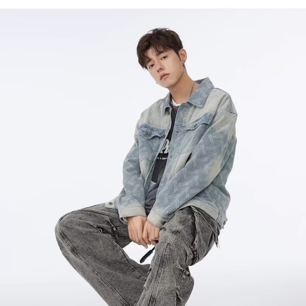 Denim Jacket for Men, New American Retro Washed Style, High Street Loose Casual Turn-Down Collar Jacket for Spring and Autumn