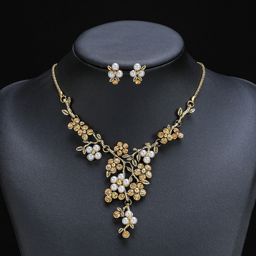  new branch shape pearl European and American literary retro necklace ethnic style jewelry set clavicle chain