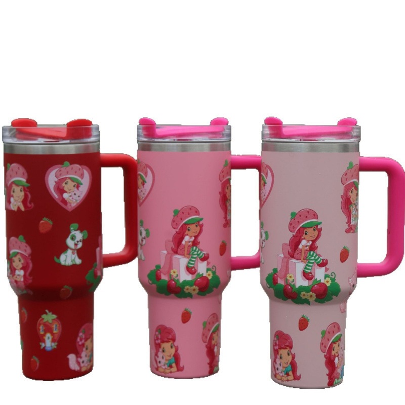 Amazonas transfronterizas fresa niña 40oz taza de automóvil de segunda generación taza de hielo de gran capacidad con mango de paja taza de agua