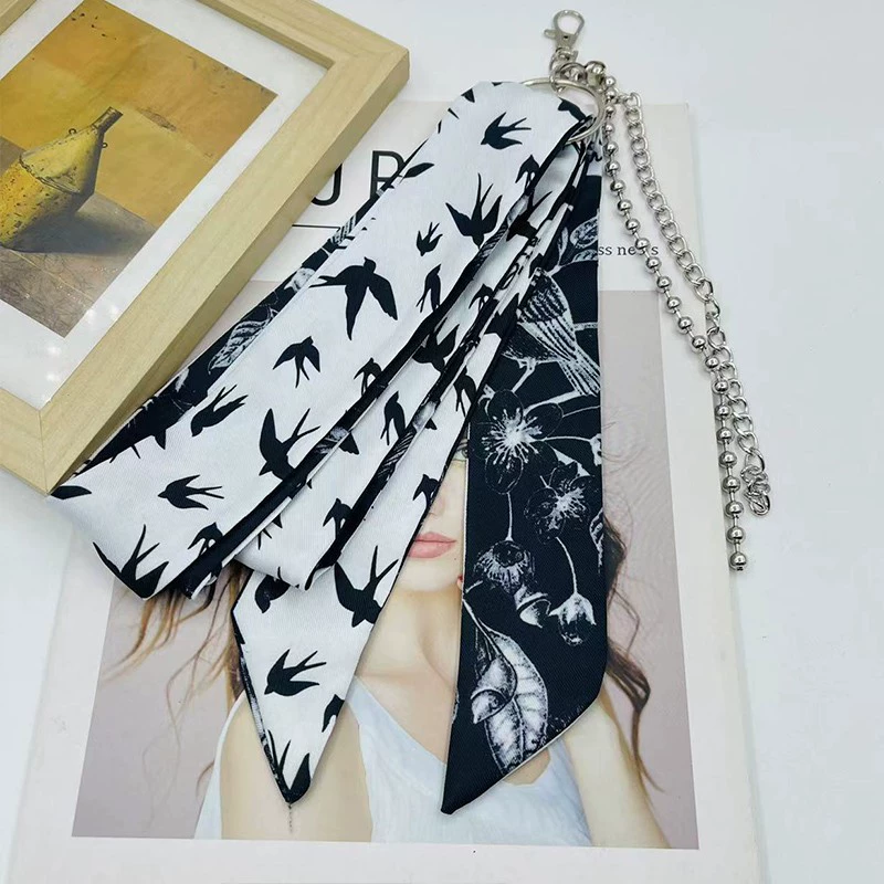 Trouser Chain and Scarf Accessory Set, Silver Pants Chain with Silk Bandana