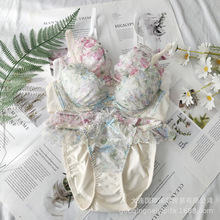 2025年当季新款日系小清新薄款浅杯低鸡心文胸蕾丝碎花内衣套装