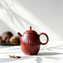 谌峰原创陶瓷手工泡茶壶黑色化妆土中式瓜棱壶 故宫红手绘壶