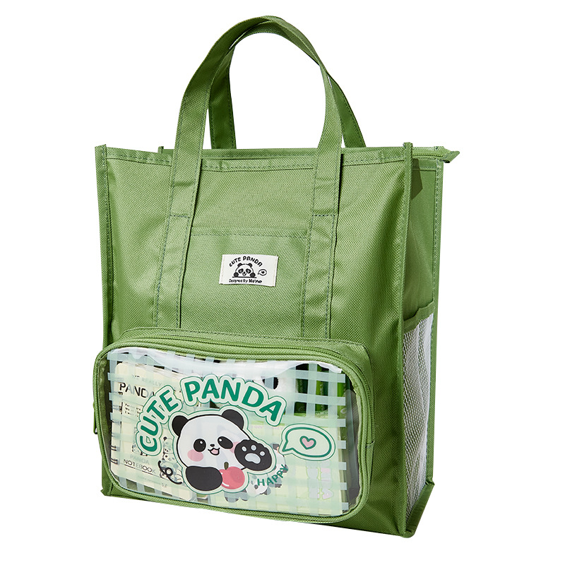 Bonita bolsa de estudio panda con cremallera de gran capacidad bolsa de archivo de almacenamiento portátil para estudiantes de primaria y secundaria bolsa de estudio Oxford tela