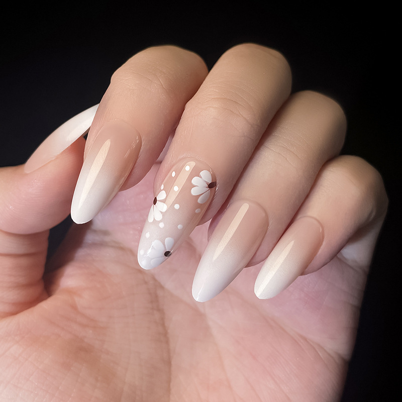 European and American Cross-border Gradient Nail Art Hot-selling Wear Nail Pieces High-grade Printed Almond Nail Paste Nail Pieces