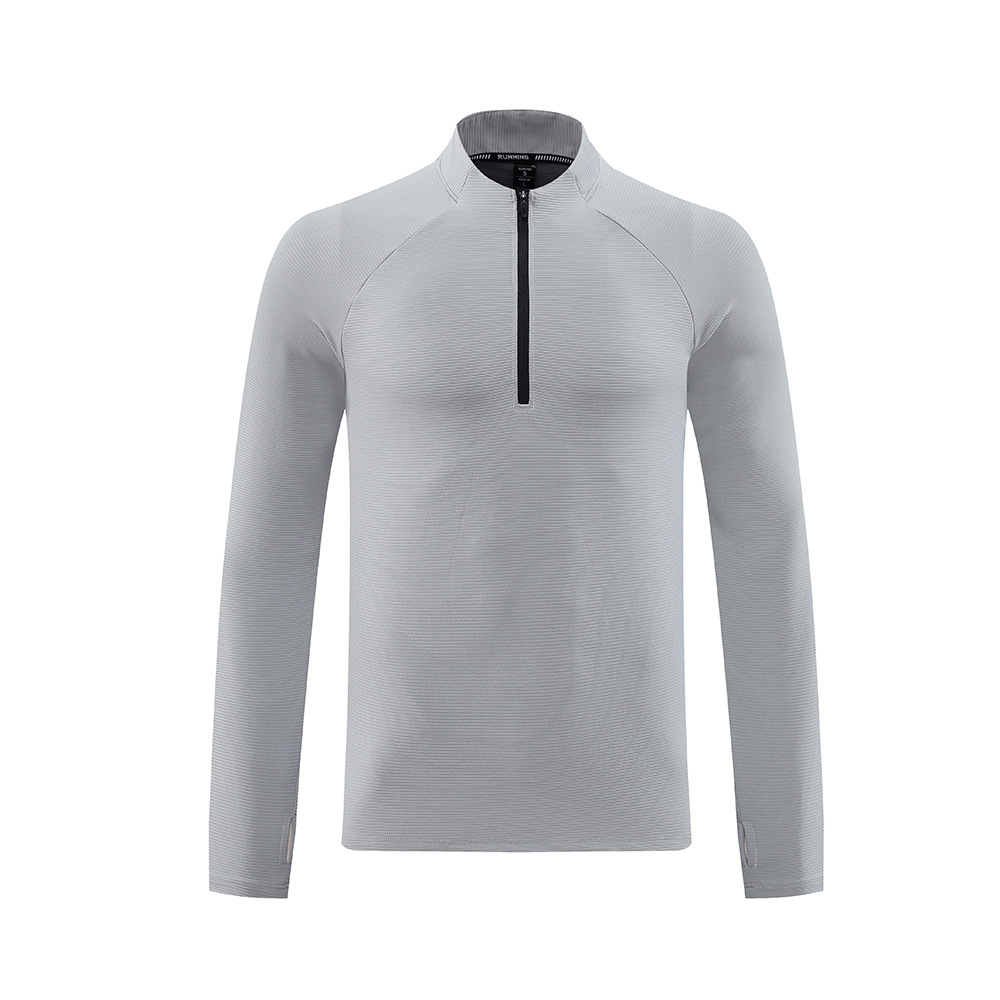 Otoño y invierno deportes medio cremallera rápida secado de manga larga camiseta de cuello masculino ropa de ejercicio casual tenis biking ropa de carrera