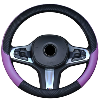 cover four seasons universal leather handle Steering wheel cover - f021-black-purple-38cm