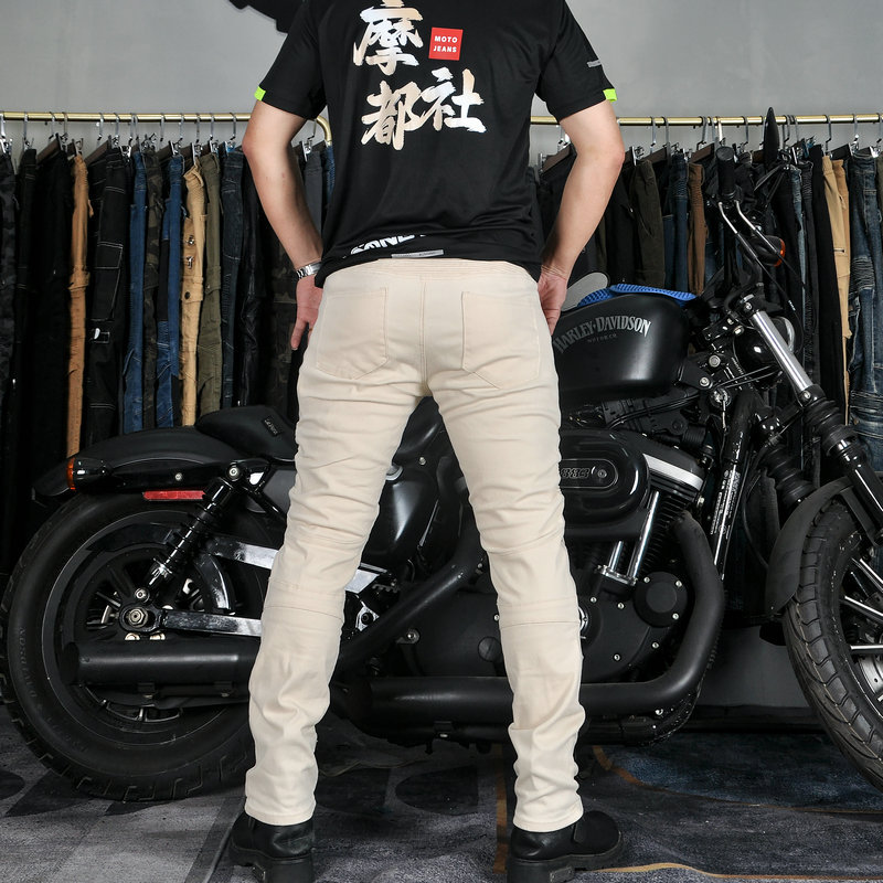 Volero Volum Gong motocicleta cremoso-blanco jeans hombres retro casual motocicleta impermeable resistente a las caídas
