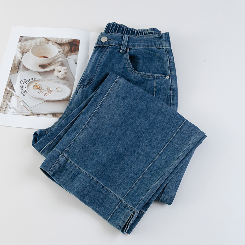 Women's Summer Thin Jeans Plus Size 100kg for Curvy Figures, Slimming Effect, Pear-Shaped Body, Semi-Elastic Waist, Cropped Straight-Leg Pants Women's Summer Thin Jeans Plus Size 100kg for Curvy Figures, Slimming Effect, Pear-Shaped Body, Semi-Elastic Waist, Cropped Straight-Leg Pants