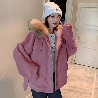 派克服棉服女羊羔毛加绒加厚2026冬新款韩版宽松小个子大码棉衣