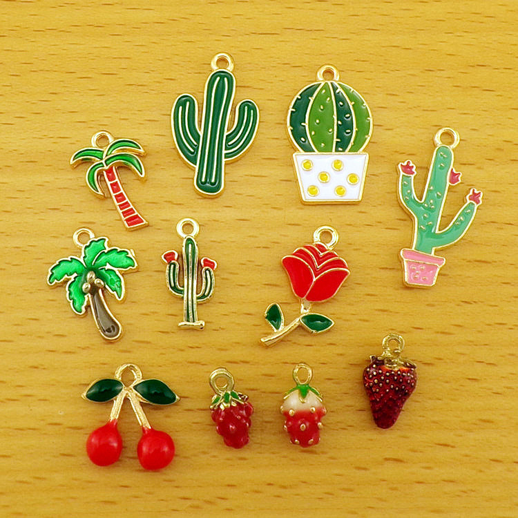 Cactus, Cherry, Strawberry Pattern All Seasons Season 10 PCS/Package 15 * 20mm Alloy Cactus Cherry Strawberry Pendant