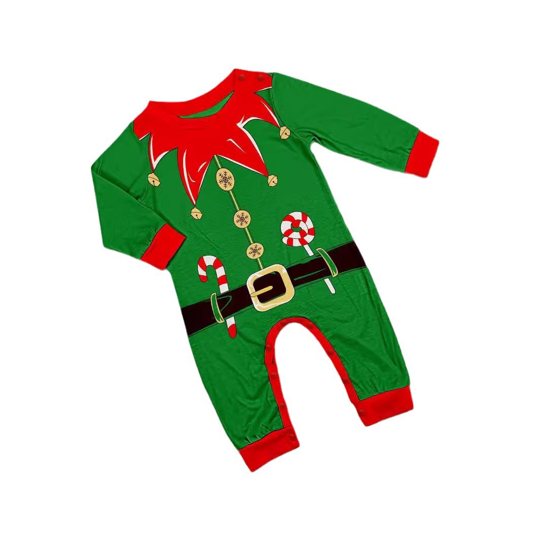 Christmas Candy cane button striped Christmas family suit printed home dress pajamas_viptrois.com