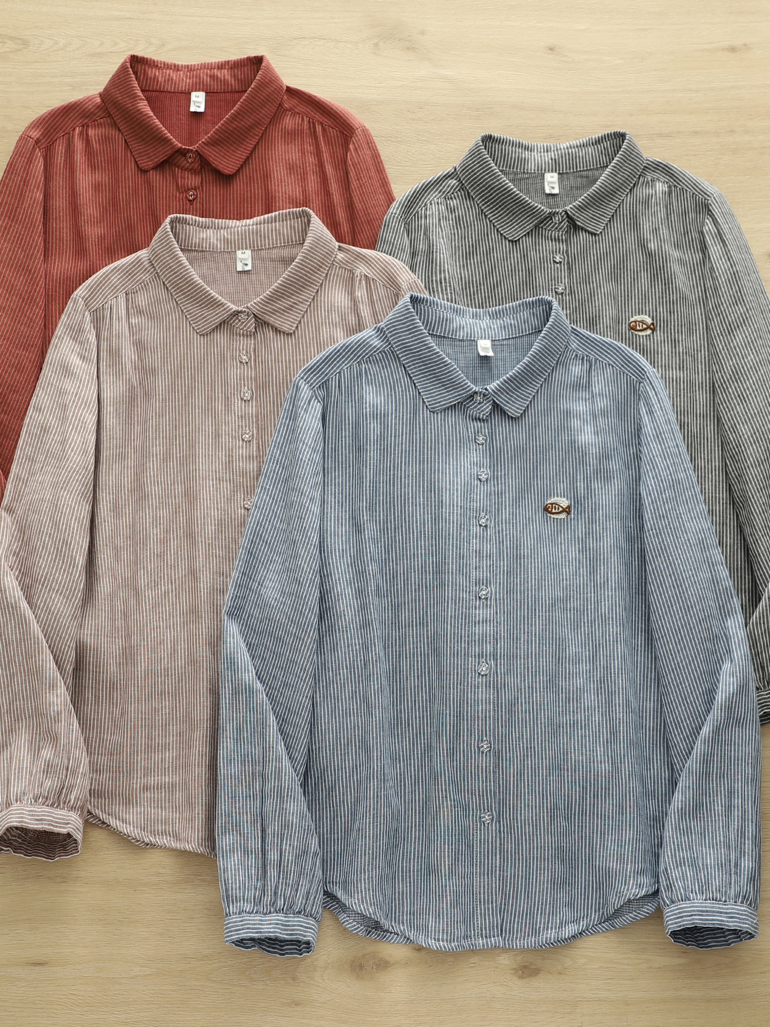 2025年秋装 日系条纹长袖衬衫女双层棉纱衬衣刺绣开衫外套上衣