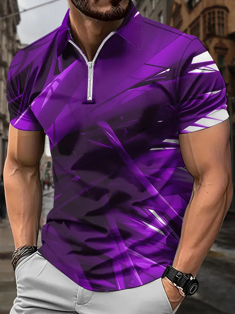 Verano nuevo estilo hombre 3D impresión digital deporte colorido manga corta solapa cremallera camisa POLO13