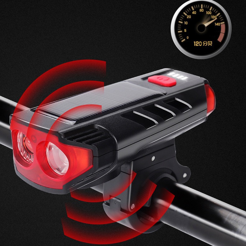 Luz solar de la bicicleta carga faro T6 mecha cuerno luz nueva transfronteriza T6 Faro de carga USB