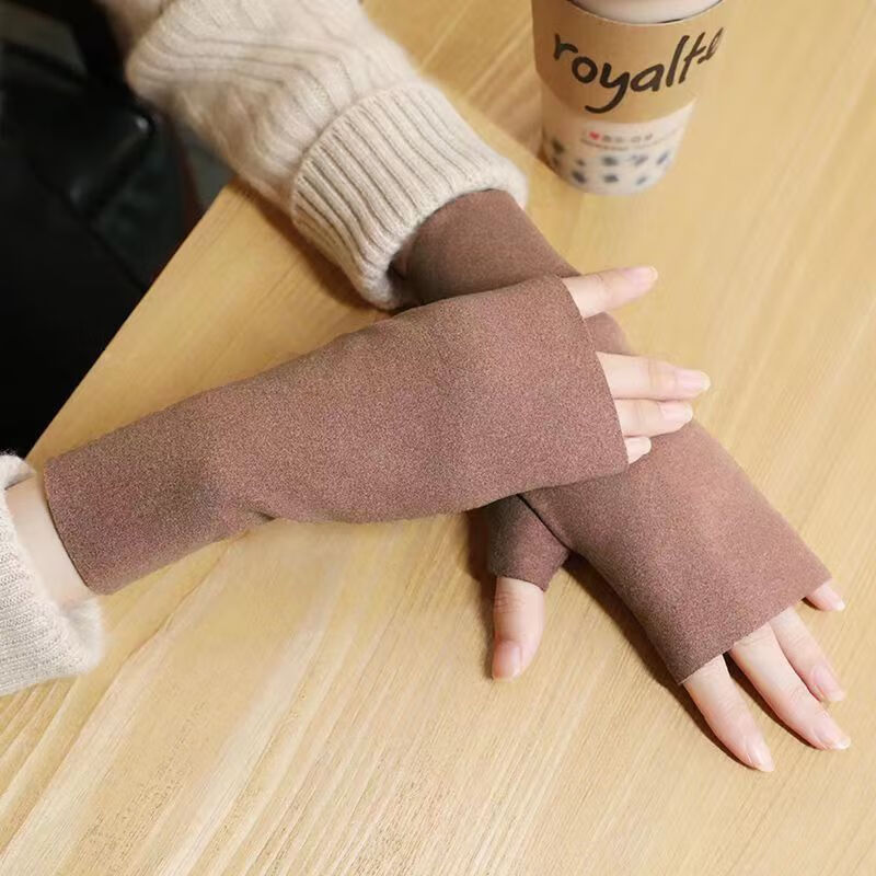 秋冬徳絨毛保温手袋工場卸売り女性冬半指手袋キーボードを叩く学生は字保温手袋を書く|undefined