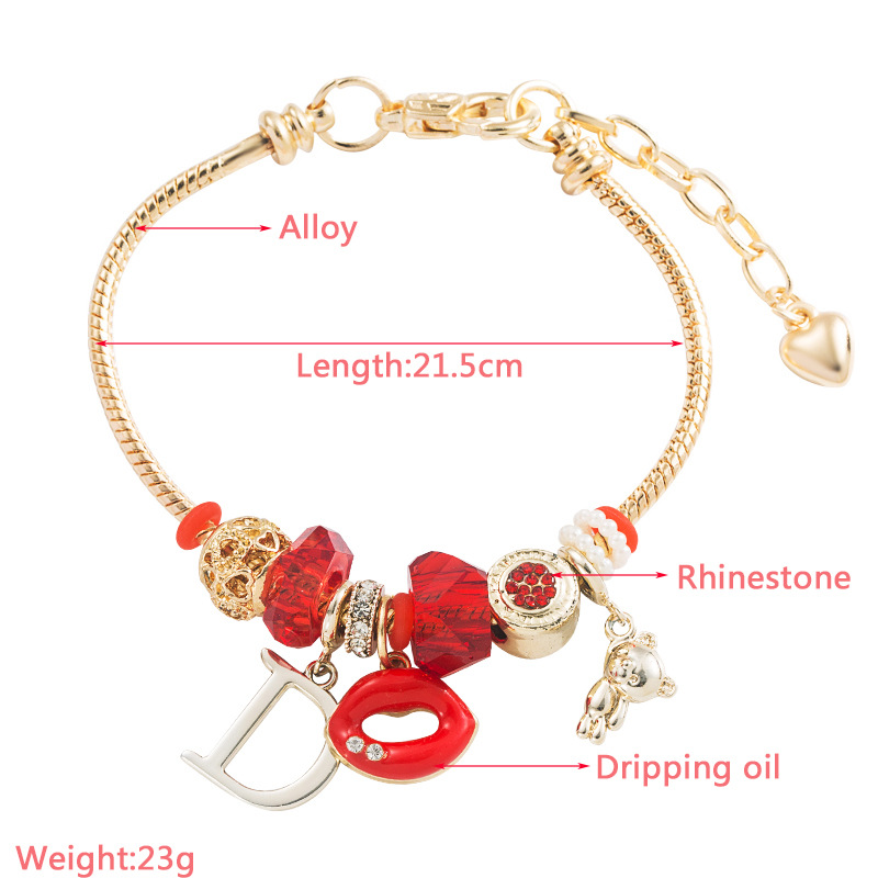 Fashion Lips Letter Alloy Plating Artificial Rhinestones Bracelets display picture 1