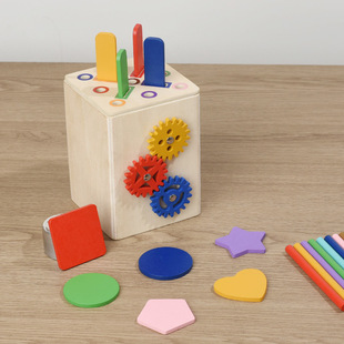 Cross-Border Kidsren's Early Education Gear Target Box Shape Color Cognitive Matching Building Blocks Coin Box Educational Wooden Toys Hj