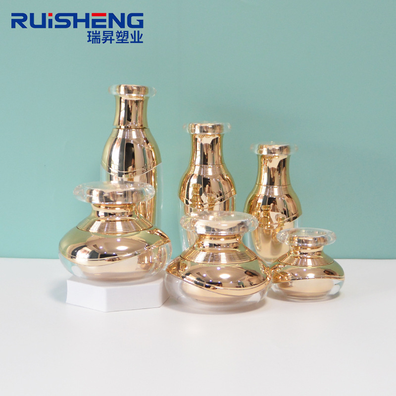 厂家批发15g 30g玫瑰金鎏金系列亚克力套装  妆品膏霜瓶 水乳膏霜