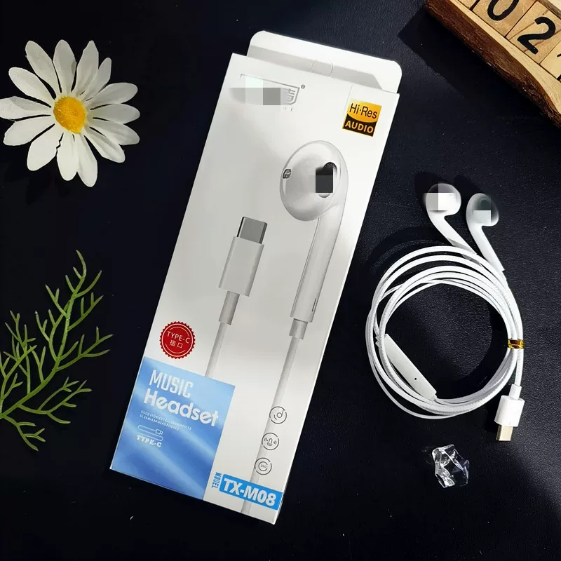 Ear -in -ear flat -ear flat mouth 3.5 round hole music headset wire control with microphone headset