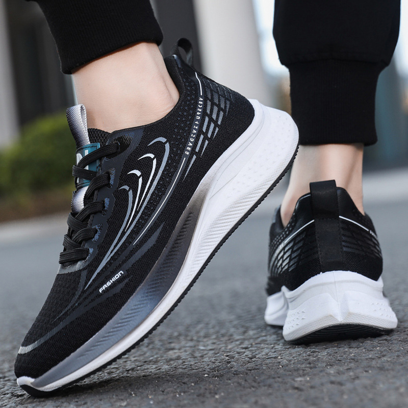 Comercio exterior al por mayor zapatos deportivos para hombres, malla de seda helada, zapatos individuales transpirables, cordones para hombres, suela gruesa, aumento de estilo deportivo, zapatos casuales