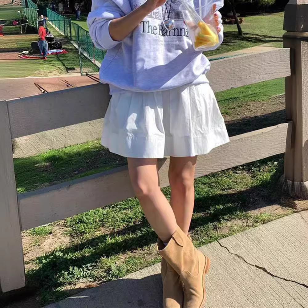 现货八奶白色蓬蓬短裙夏季新款韩版高腰A字蛋糕半身裙百褶裙