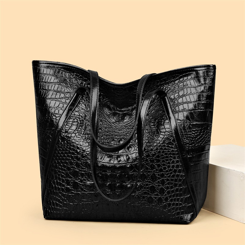 Women's Bag 2026 New Korean Style Retro Simple Versatile Crocodile Pattern Large Bag Casual Handbag Shoulder Bag with Zipper Women's Bag 2026 New Korean Style Retro Simple Versatile Crocodile Pattern Large Bag Casual Handbag Shoulder Bag with Zipper