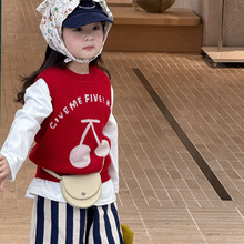 2025秋季新款童装 韩版童装 女童可爱樱桃毛线马甲 幼儿园背心