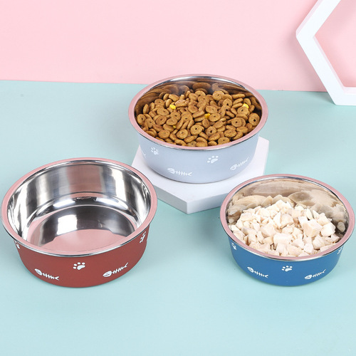 Anti-slip stainless steel bowl plastic double-layer pet bowl cross-border suction stainless steel dog bowl pet food bowl wholesale
