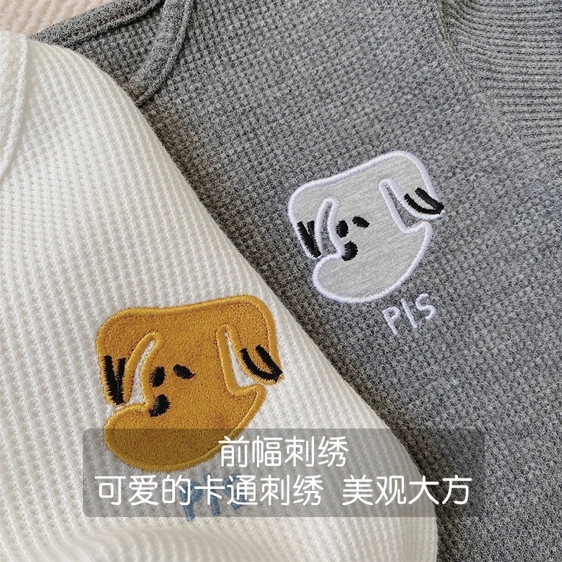 男女通儿童T恤棉华夫格春秋长袖卡通韩版洋气宽松休闲男童上衣|undefined