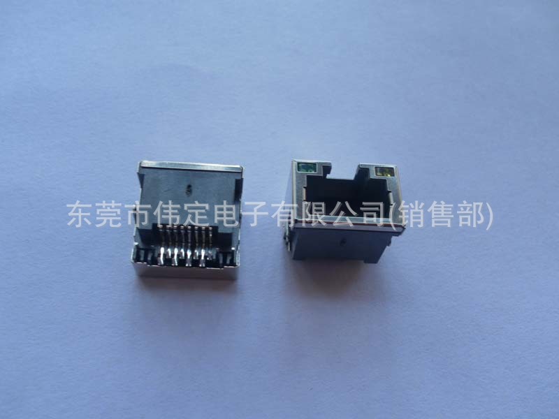 下沉插件DIP型超薄带LED灯网口插座带屏蔽开口朝上H=4.2MM RJ45