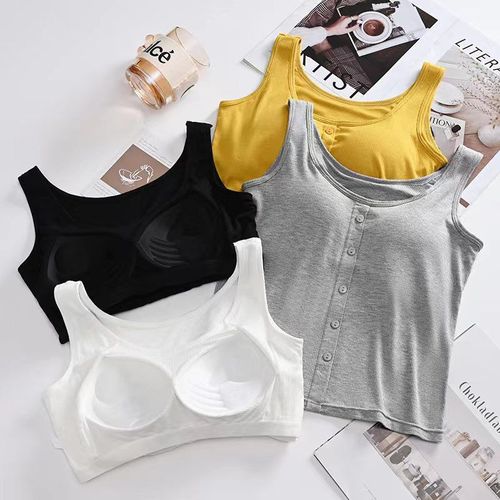 Women's Underwear Tank Top, Slip-On Bodysuit, Thin, Versatile, Beautiful Back Design, Button Closure, Modal, One-Piece with Bra Cups, Wrap Bodice, Bustier