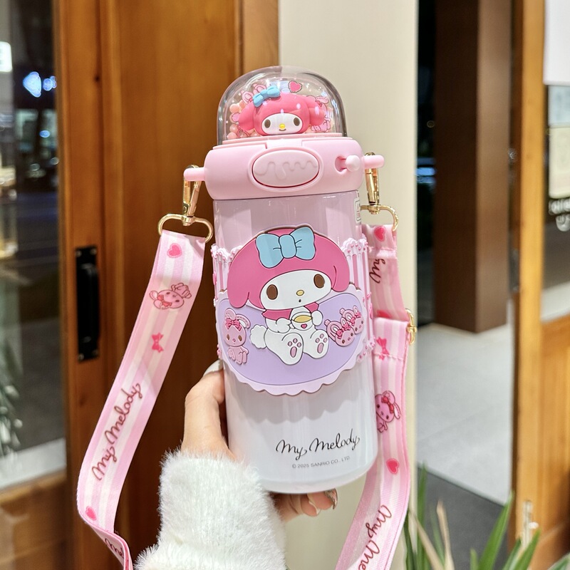 正版三丽鸥儿童水杯316保温杯学生上学便携斜跨水壶大容量吸管杯|undefined