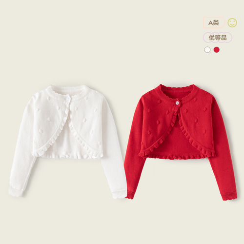 Knitted small floral pure cotton girl's cardigan cape spring girl's coat cardigan thin A-class girl baby air conditioning shirt