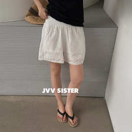 JVV十三行2026夏季新款刺绣花朵镂空蕾丝花边裤子松紧腰短裤91031