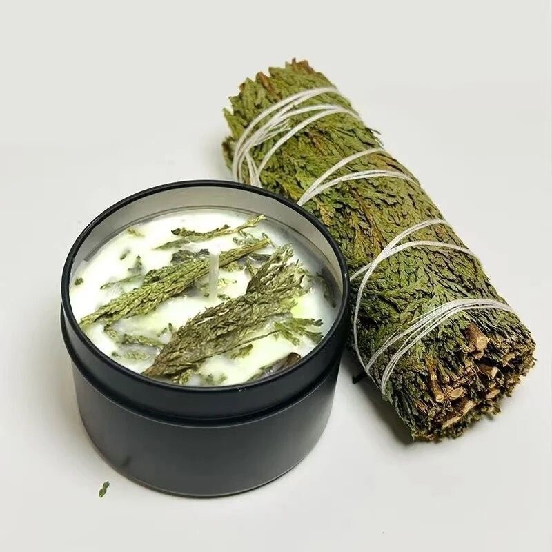Handmade White Sage Cedar Peruvian Sacred Wood Plant-Based Scented Candle Soy Wax Scented Candle Purifies the Air