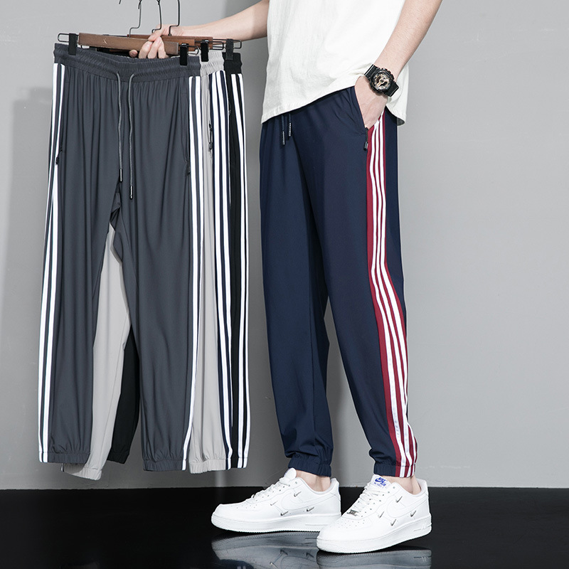 Moda tobillo-atado pantalones de seda de hielo verano ligero tobillo atado pantalones casuales deportes de moda tobillo-longitud pantalones de los hombres