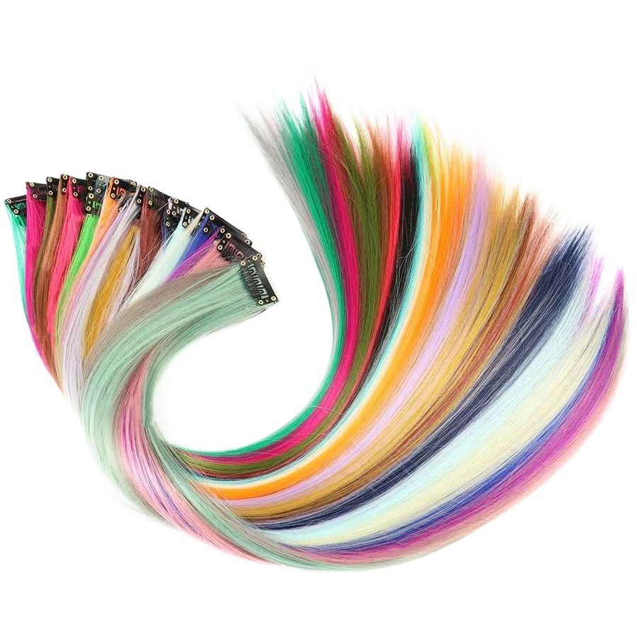 Seamless Color Gradient Ear-Hanging Dyed Medium-Length Straight Hair High-Temperature Silk Invisible One-Piece Hair Extensions Wig Wholesale