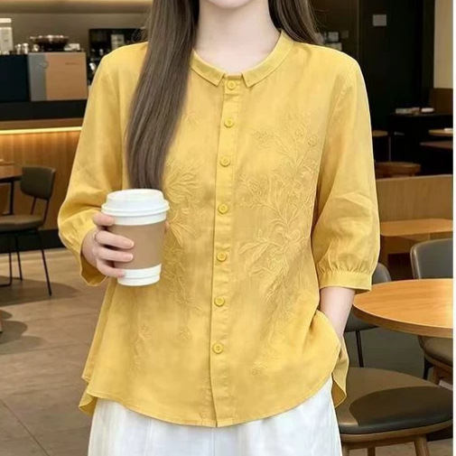 【Dropshipping】New Stylish and Elegant Simple Artistic Chinese-Style Three-Quarter Sleeve Blouse for Women Cross-Border 【Dropshipping】New Stylish and Elegant Simple Artistic Chinese-Style Three-Quarter Sleeve Blouse for Women Cross-Border