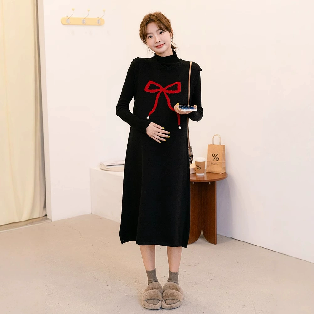 Зимний набор из двух частей для беременных с корейским рисунком бант по беременности и родам свитер юбка юбка из двух частей длинный